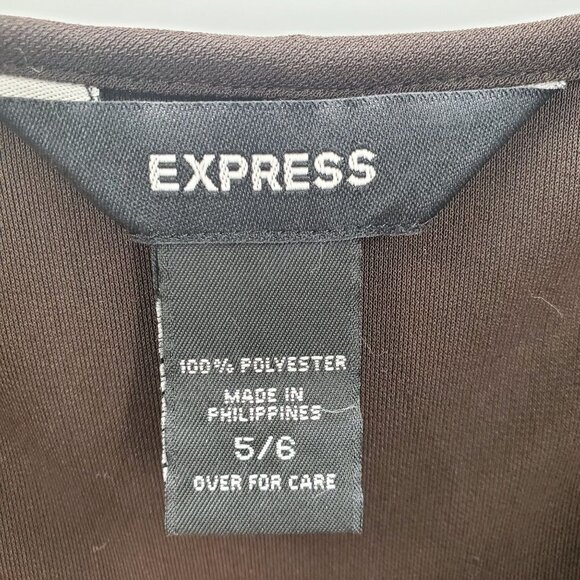 Express Womens Long Bell Sleeve Surplice Ruffle‎ Dress Sz 5/6 Brown Midi V-Neck - Picture 9 of 14